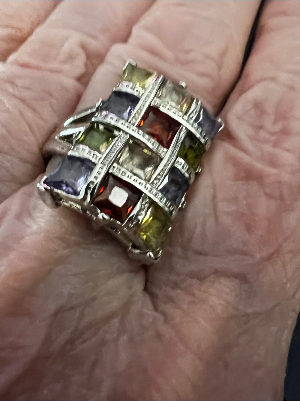 Multi-Gemstone Square Statement Ring - Silver Tone - Picture 12 of 12